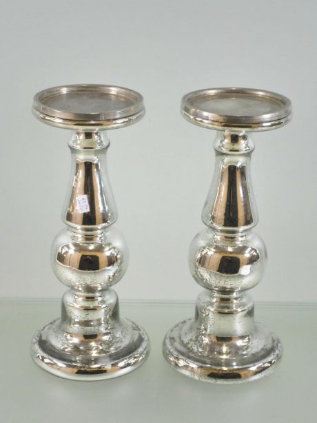 Pair of mercury glass candle presentors
