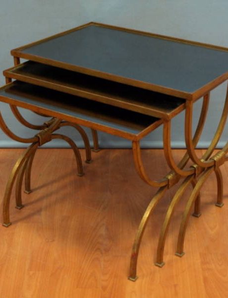 1960's French gilded metal and glass nest of tables