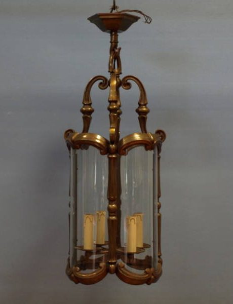 Early 20th century four light hanging bronze lantern