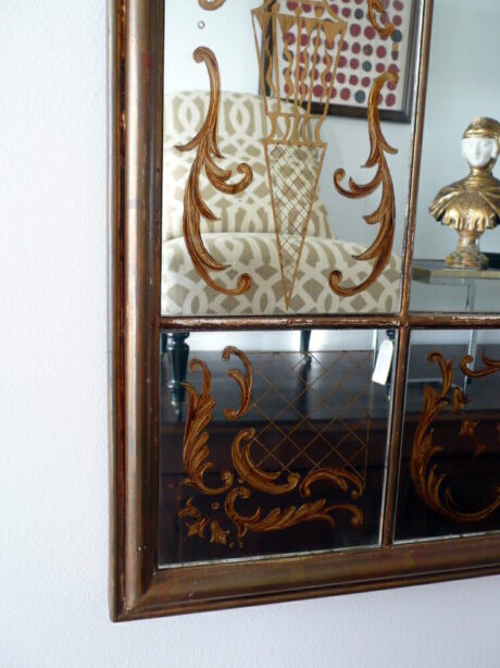 Mid century chinoiserie designed eglomised mirror