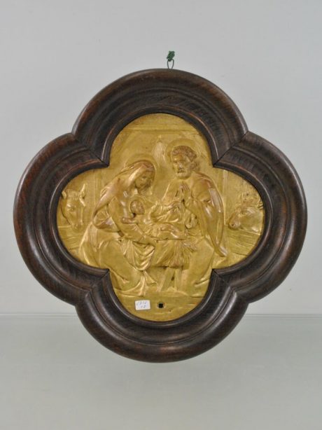 Antique French bronze plaque c.1880 in quatrefoil frame