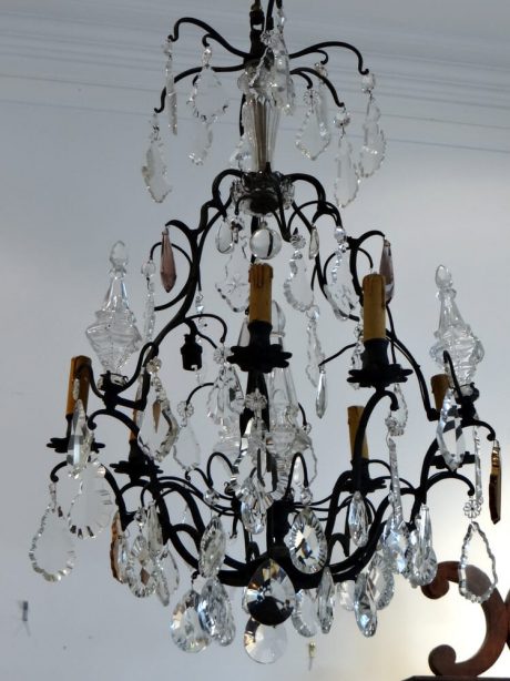 Mid 20th Century dark metal cage 8 branch chandelier