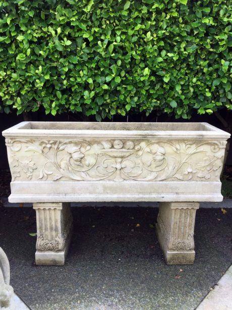 Pair of nicely weathered composite stone Haddonstone troughs