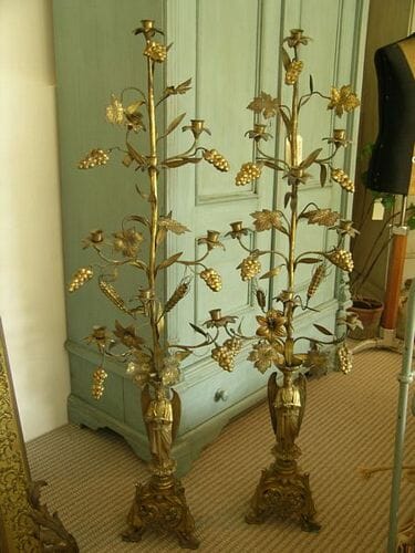 Pair of Antique French gilt-metal ecclesiastical candlesticks