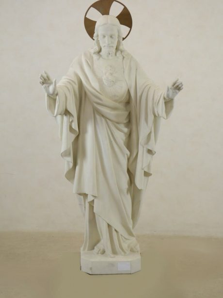 Plaster Statue of Jesus with brass aureole above head