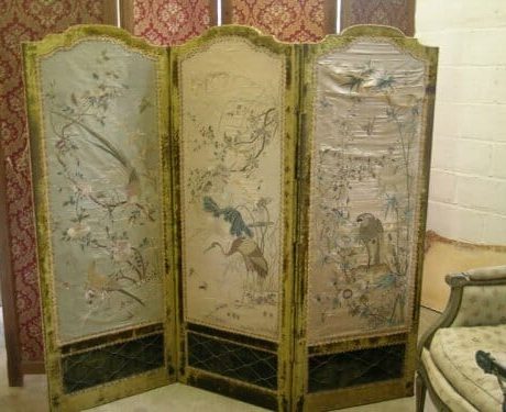 Napoleon III Chinoiserie silk and velvet screen c.1860s