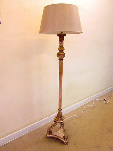Antique Italian carved wood standard lamp with traces of gilt c.1900