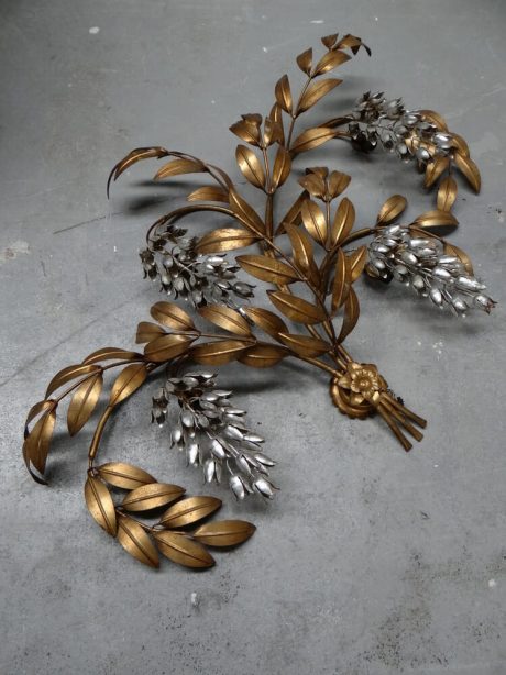 1950's French wisteria gilded metal wall lights