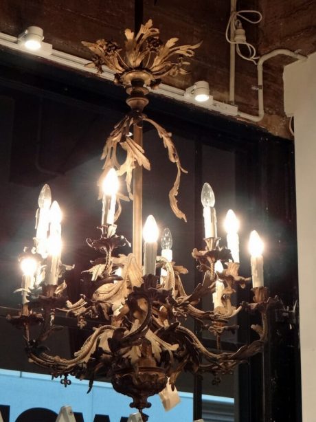Antique French brass Rococco style 10 arm chandelier c.1910