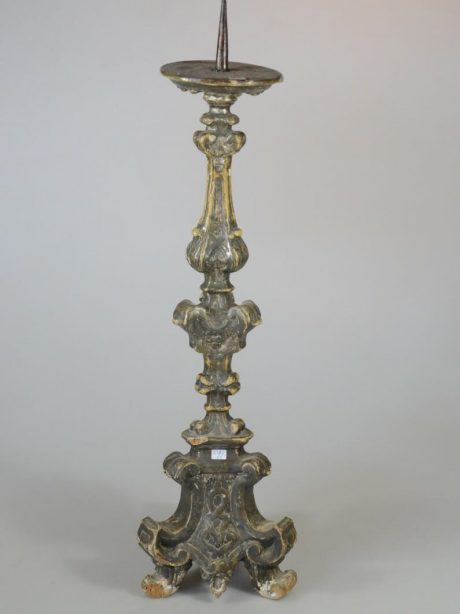 Louis XIV wooden pricket candlestick on trefoil base