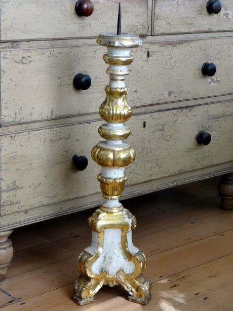 Louis XIV gilt painted wooden spades-candlestick