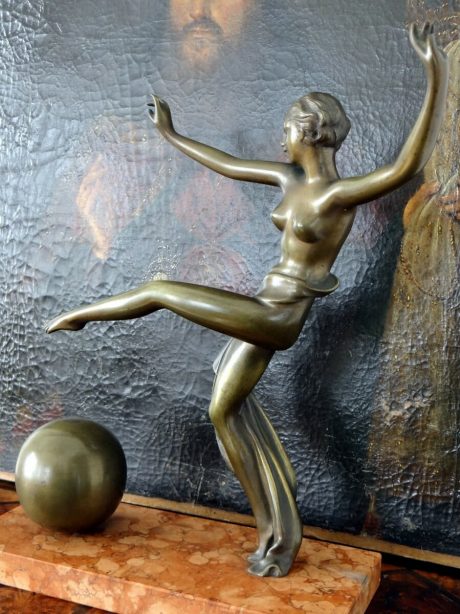 Bronze art deco figurine mounted on a marble plinth