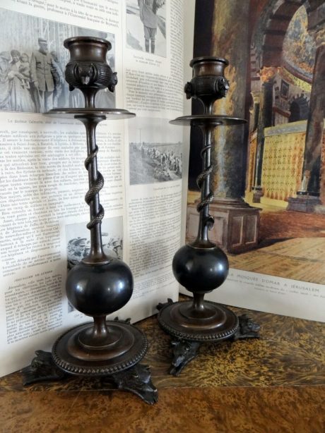 Pair of bronze nineteenth century candlesticks