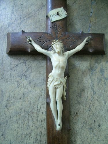 French Oak Crucifix with Hand Carved Ivory Jesus