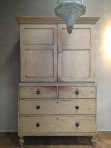 Early 19th century English kitchen cupboard in original paint