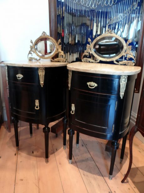 Pair of LXVI bedside cabinets with bronze mirrors c.1920 - 30
