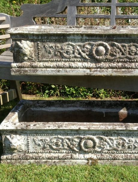 Stone lion head planters c.1950