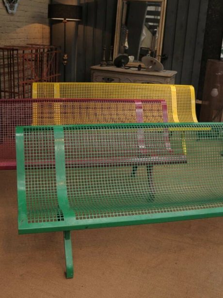 Pair of perforated metal garden bench seats c.1950