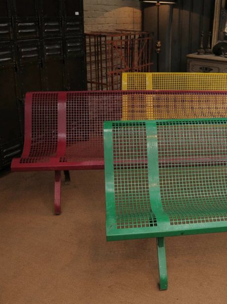 Pair of perforated metal garden bench seats c.1950