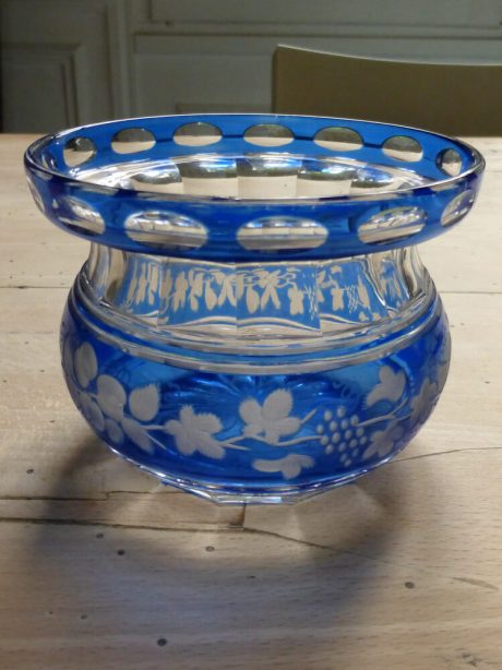 Val St Lambert double cut crystal blue vase c. 1940