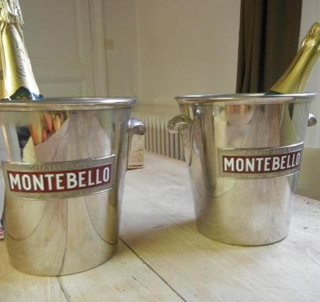 French champagne buckets with enamelled labels