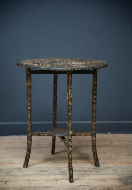 English ebonised and decoupaged folding table c. 1920