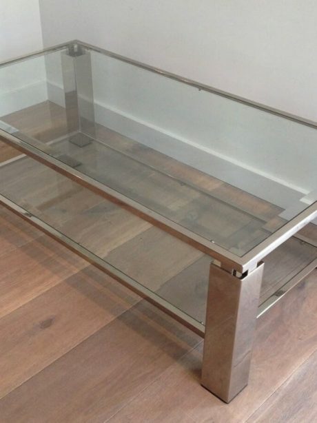French chrome and glass two tiered coffee table c. 1970