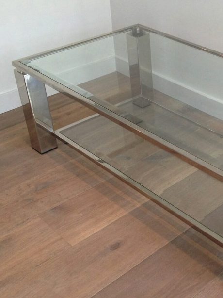 French chrome and glass two tiered coffee table c. 1970