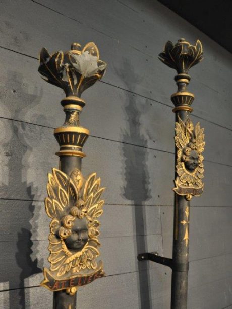 Pair of ebonised and gilded wooden and zinc candlesticks c.1880