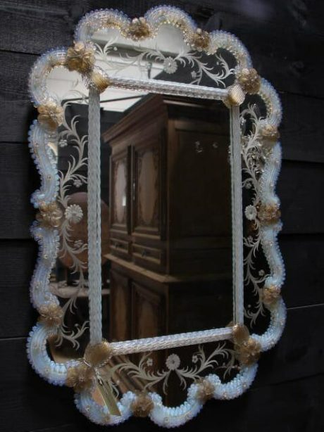 Ornate Venetian mirror with vaseline glass c.1940