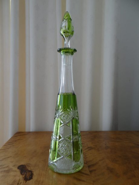 Lime Val St Lambert crystal  double etched carafe c.1940