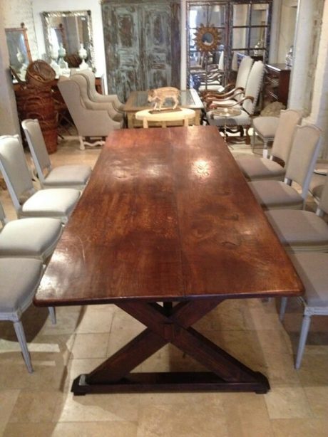 A dining table constructed from 80 year old oak