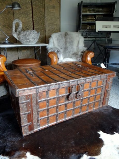 Antique Rajasthan teak and iron bound trunk c.1860