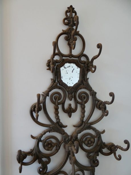 Antique cast iron coat hook and umbrella stand with original mirror  plate