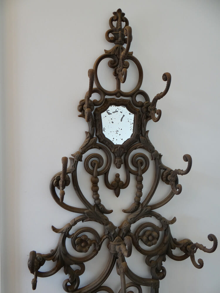 Antique cast iron coat hook and umbrella stand with original mirror plate –  European Antiques