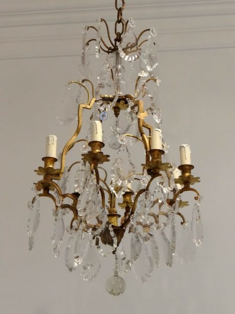 French gilded bronze crystal chandelier c.1900 - 1930