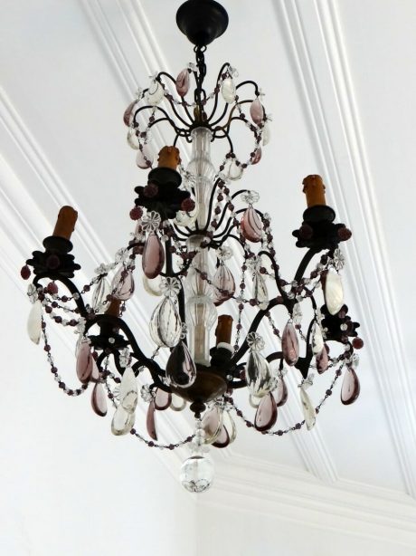 French decorative blackened bronze crystal chandelier 1900 - 1930