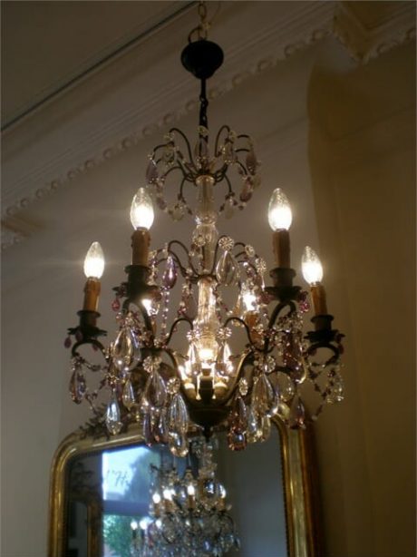 French decorative blackened bronze crystal chandelier 1900 - 1930