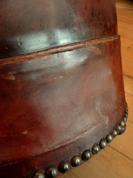 1930's French leather studded foot stool