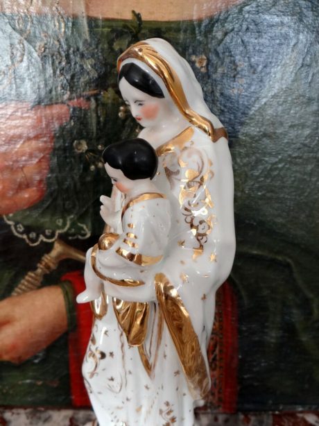 Virgin Mary statue in porcelain c.1870 with hand gilded accents