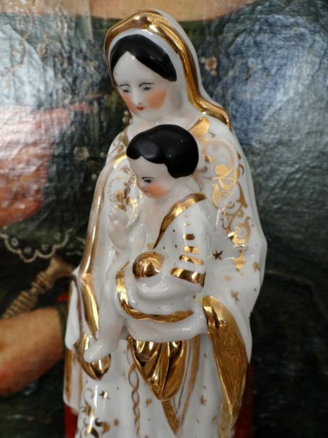 Virgin Mary statue in porcelain c.1870 with hand gilded accents
