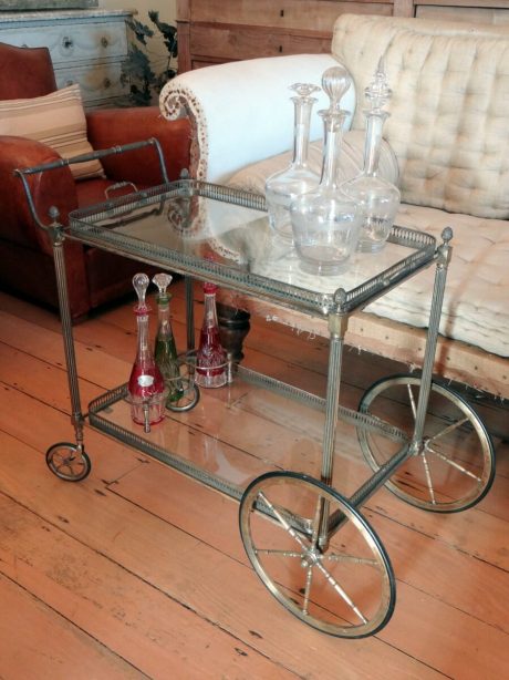 Brass and glass dessert trolley on wheels c.1970