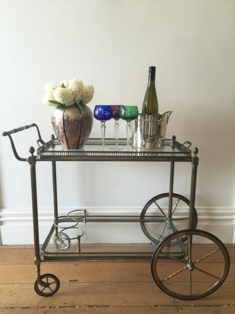 Brass and glass dessert trolley on wheels c.1970