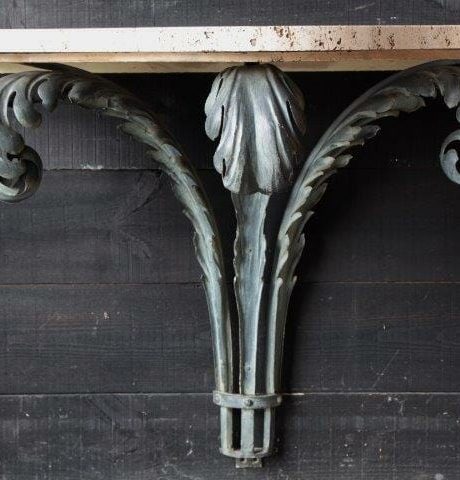 French metal feather console table with original marble top c.1940