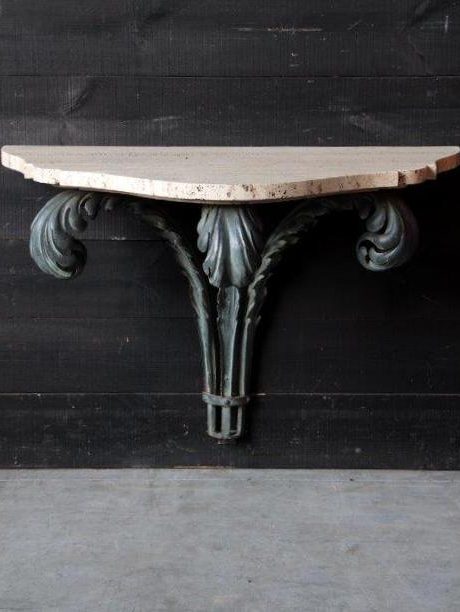 French metal feather console table with original marble top c.1940