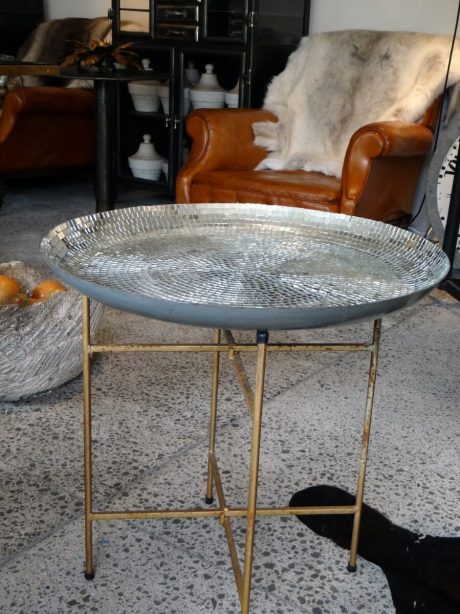 Mosaic mirrored side table on a metal frame