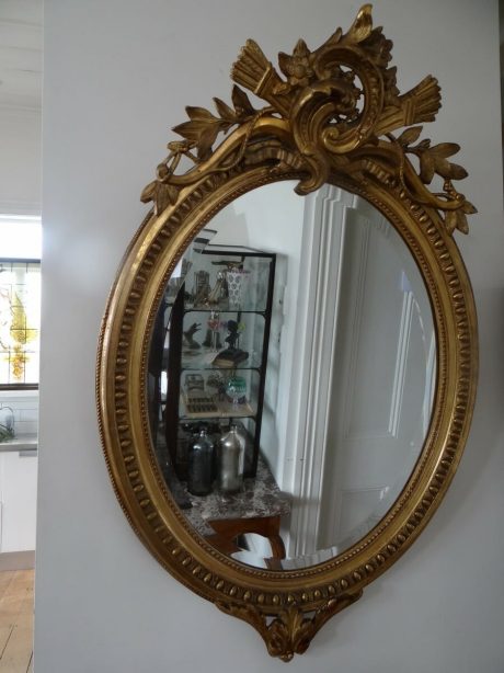 French antique oval water gilt mirror c.1900