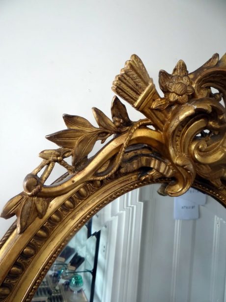 French antique oval water gilt mirror c.1900