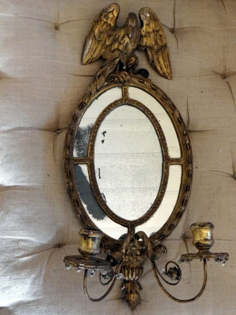 Pair of chic Italian giltwood mirrored wall sconces c.1800