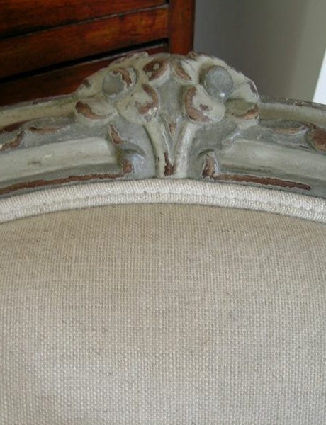 Pair of linen Bergeres with painted beechwood frames